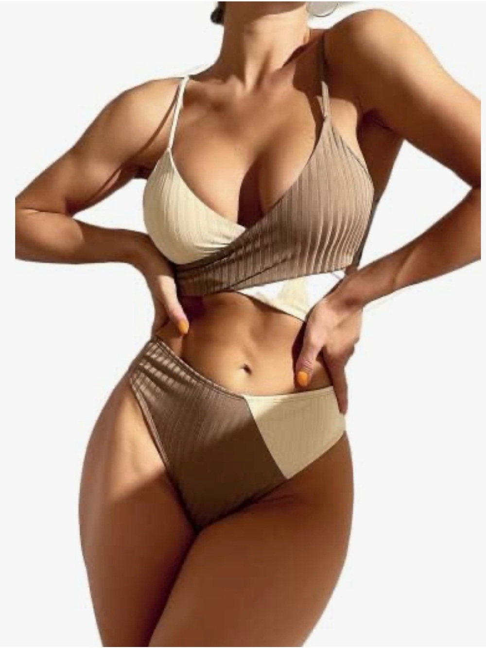 Color Block Ribbed Wrap Bikini Set